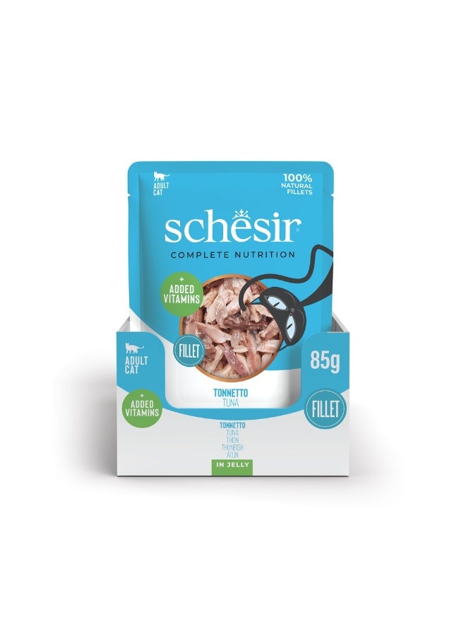 Schesir Complete Wet Cat Food Jelly Pouch Tuna 85g (Pack of 12) | High Protein Natural Steamed Tuna Fillets Hydrating Complete Adult Cat Meal - Image 1